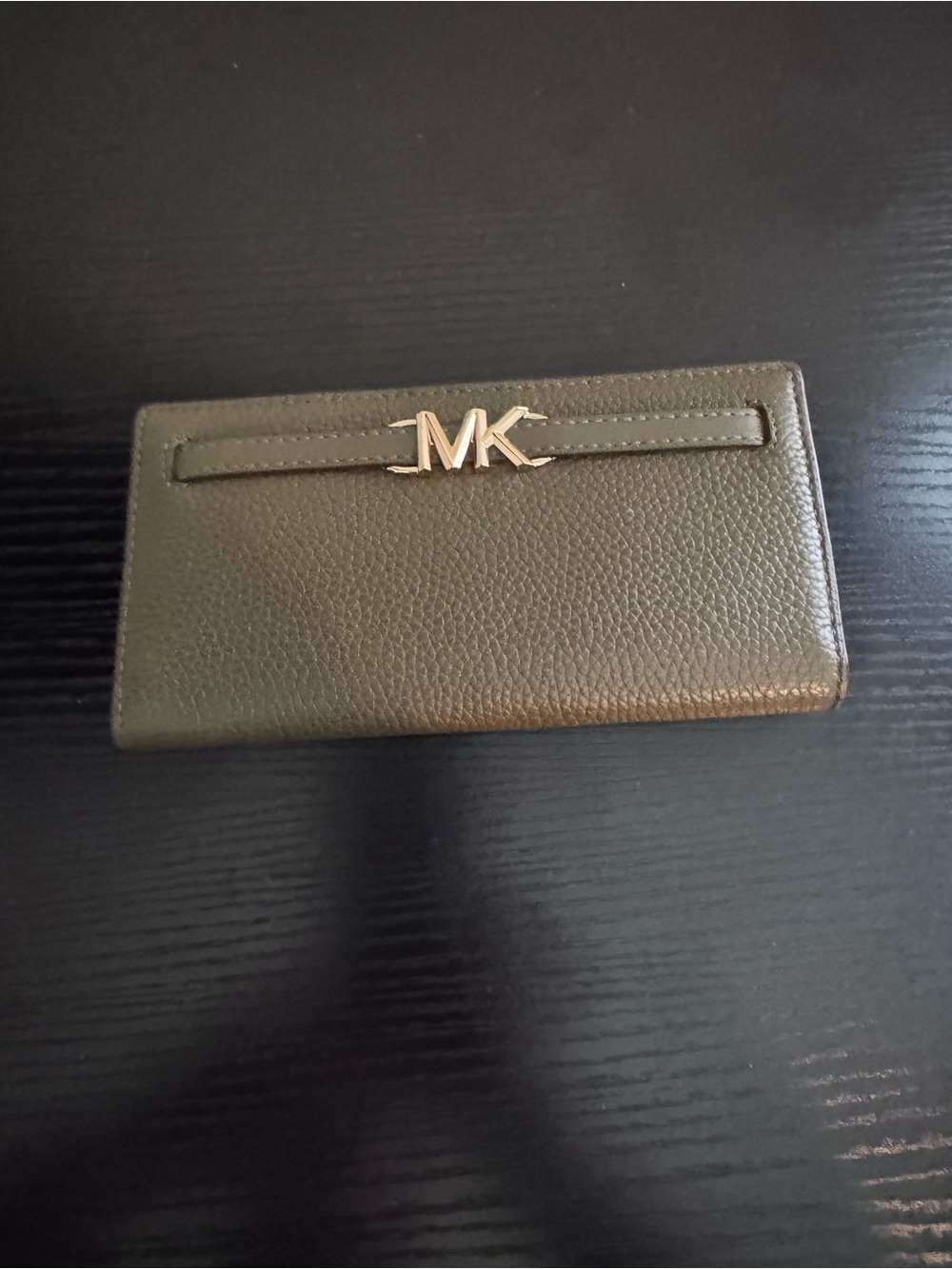 Michael Kors Dark Olive Pebbled Leather Continental Wallet with Gold MK